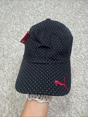 Puma Black Cap with Pink Accent Logo and Dot Print